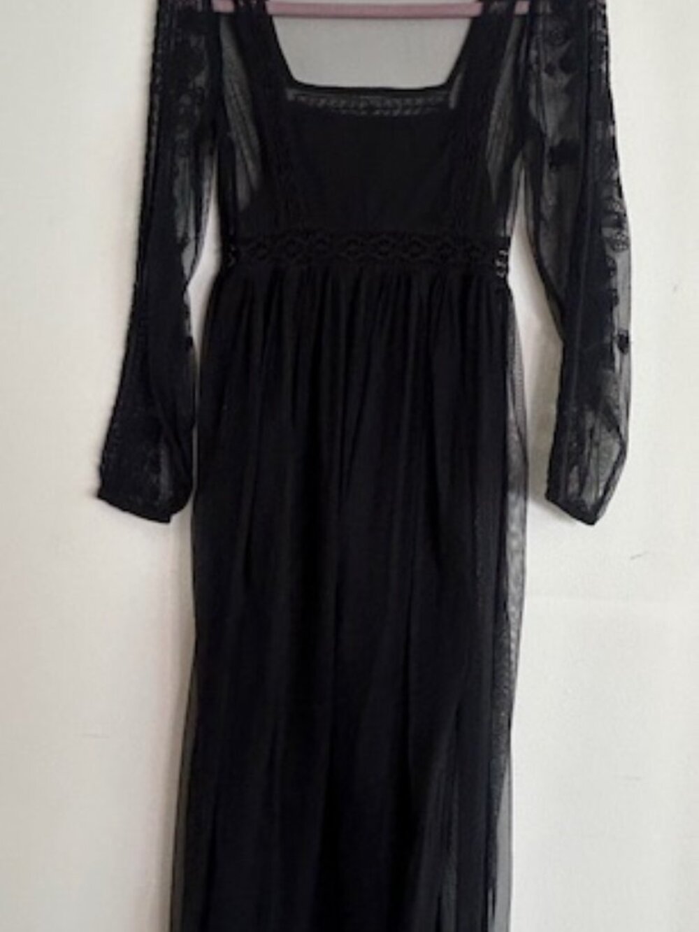 Urban Outfitters Hope Embroidered Long Sleeve Lush Black Lace Slip Midi Dress - Picture 14 of 16